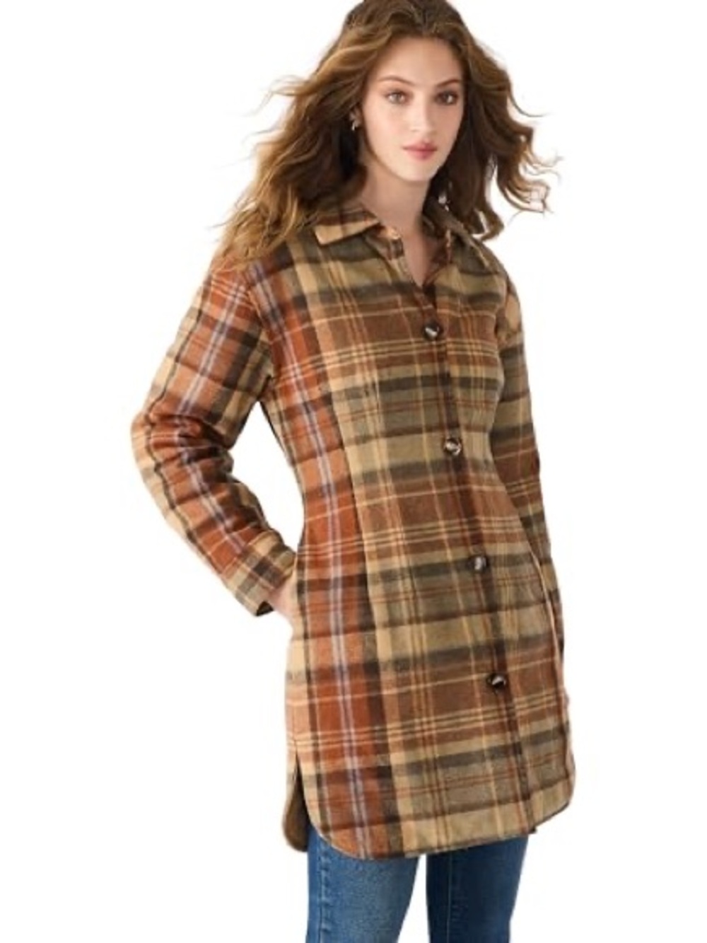 🆕 Steve Madden Olea Plaid Longline Button-Up Coat NWT SZ XS